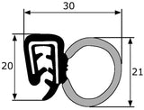 Goma estanqueidad lateral para puerta (EPDM), rango para sujeción 2-4 mm