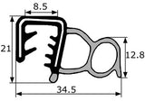 Goma estanqueidad lateral para puerta (EPDM), rango para sujeción 6-7 mm