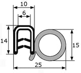 Goma estanqueidad lateral para puerta (EPDM) ,  rango para sujeción 1-4 mm