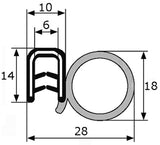 Goma estanqueidad lateral para puerta (EPDM) ,  rango para sujeción 1-4 mm