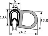 Goma estanqueidad lateral para puerta (PVC+EPDM), rango para sujeción 1-4 mm