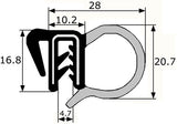 Goma estanqueidad lateral puerta coche, sujeción 1-3,5 mm. ADAPTABLE PEUGEOT 306-307-406