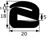 Perfil goma EPDM  para contorno cristal, utilizable en sectores como automoción, naval, agrícola e industrial general